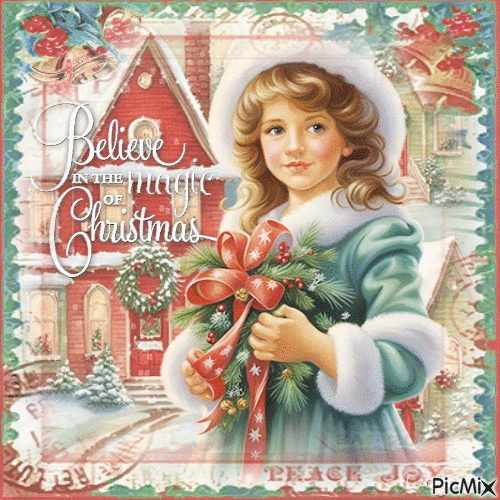 Christmas girl children vintage - Gratis geanimeerde GIF