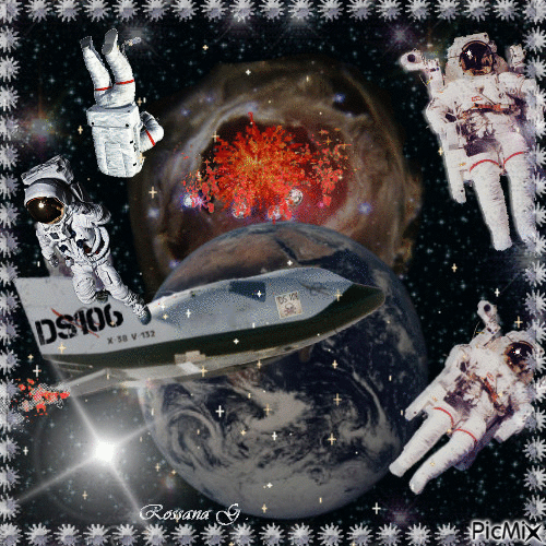 Les astronautes dans l'espase - Gratis geanimeerde GIF