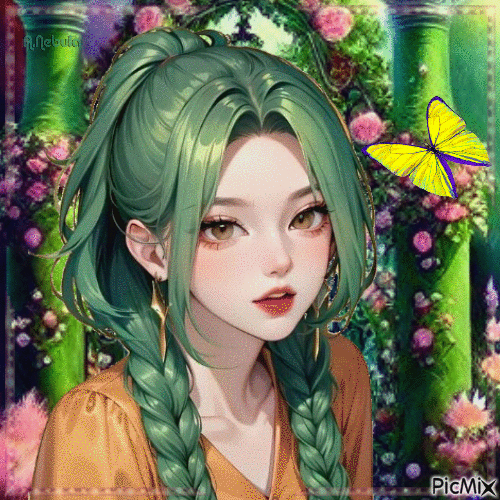Woman with green hair-contest - Бесплатни анимирани ГИФ
