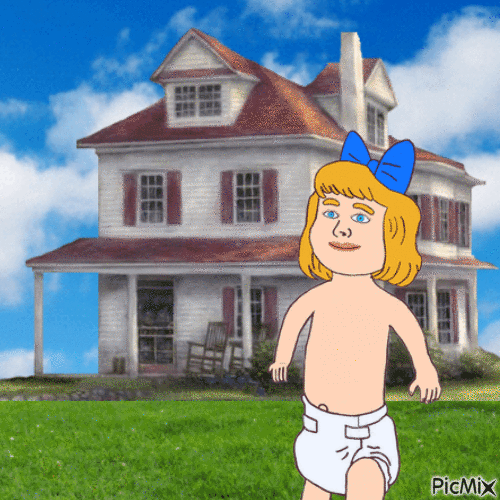Baby and house - Animovaný GIF zadarmo