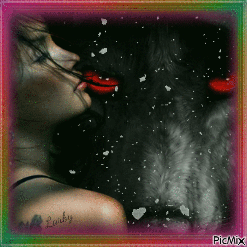 Portrait de femme et ses loups en hiver !!!!! - Ücretsiz animasyonlu GIF