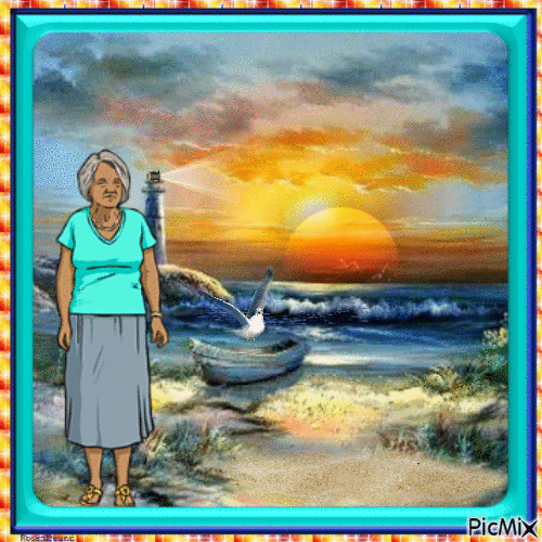 Alte Frau am Meer - Ingyenes animált GIF