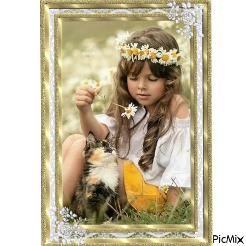 girl with her kitten - png gratuito