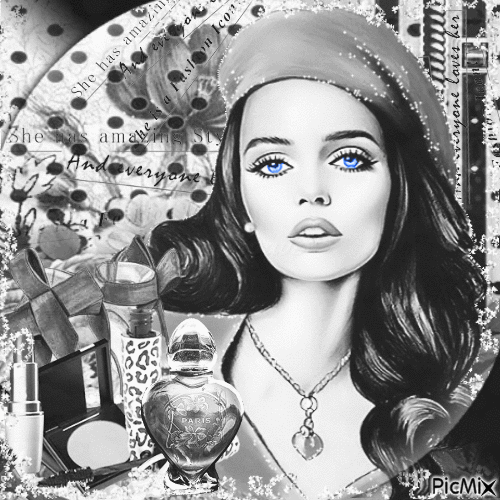 Fashion woman blue eyes black white - Zdarma animovaný GIF