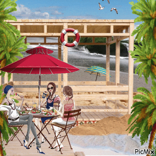 day at the beach with friends - GIF animasi gratis