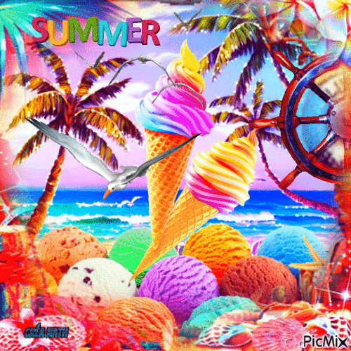 L' été, les glaces et la plage - Безплатен анимиран GIF