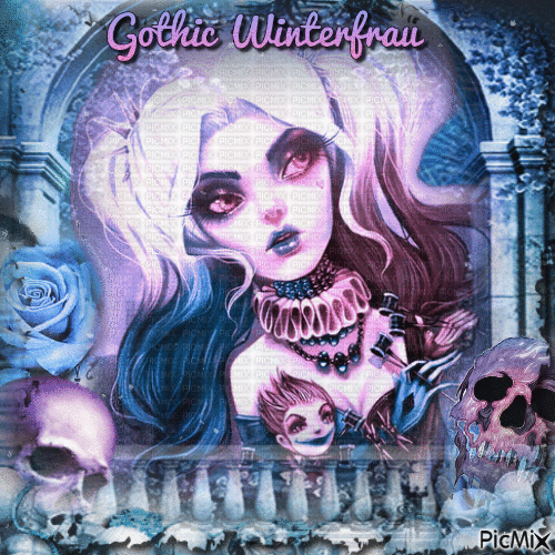 Gothic Winterfrau in rosa- blau - Δωρεάν κινούμενο GIF