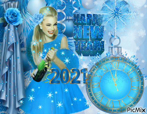 New Year's lady in blue - GIF animado gratis