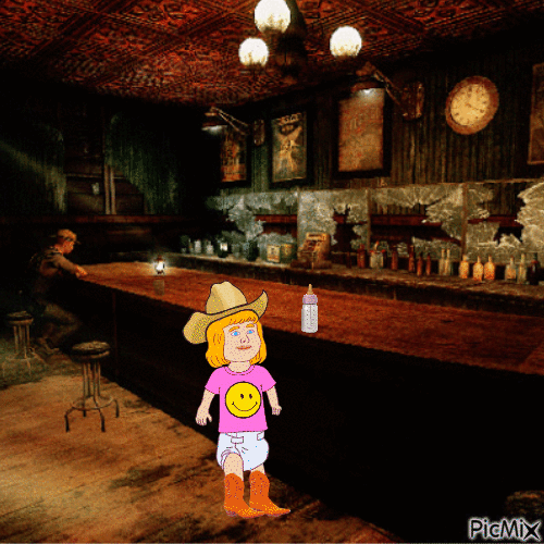 Western baby in saloon - Free animated GIF