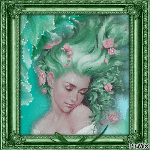 Portrait vert et rose - Безплатен анимиран GIF