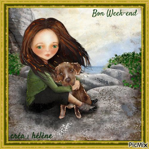 jeune fille et son chien - Free animated GIF