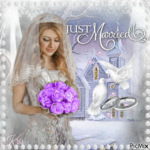 Mariée avec des fleurs violettes - GIF animado grátis