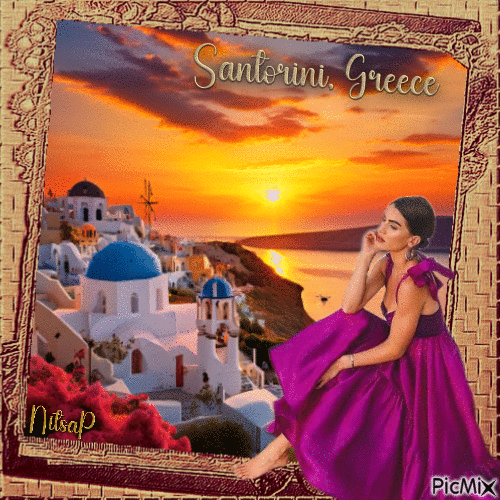 Sunset in Santorini 💗 Greece - GIF animé gratuit
