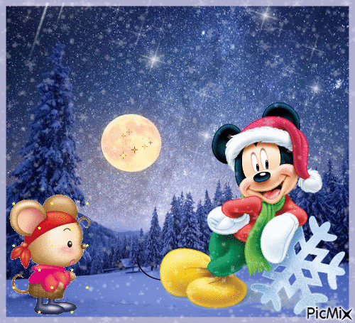 Mickey mouse hiver - GIF animé gratuit