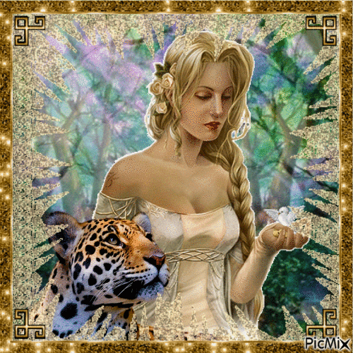 WOMAN AND LEOPARD - Free animated GIF