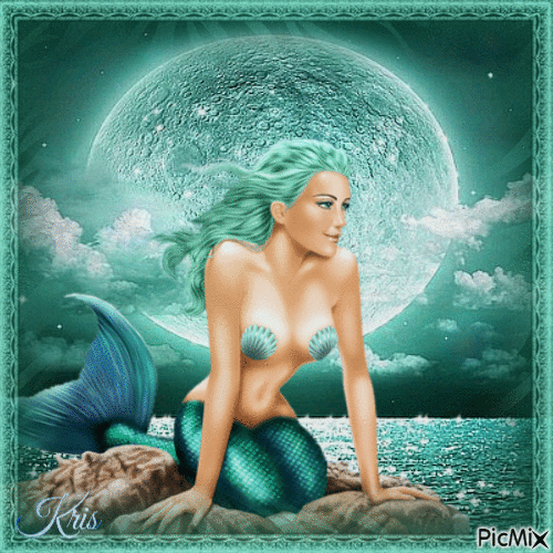 Sirène assise sur un rocher - GIF animado grátis