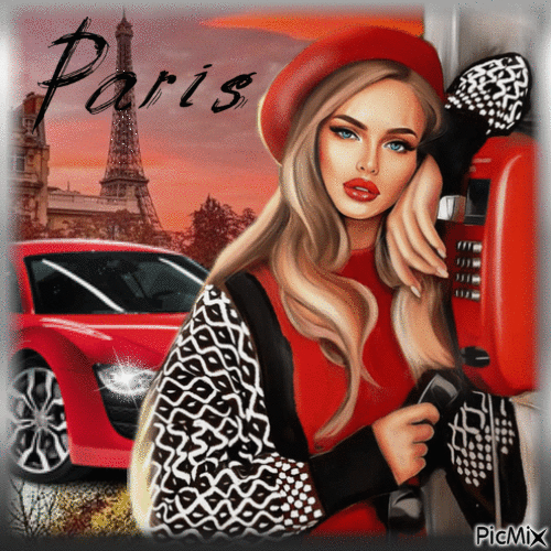 Femme à Paris avec sa voiture - Безплатен анимиран GIF