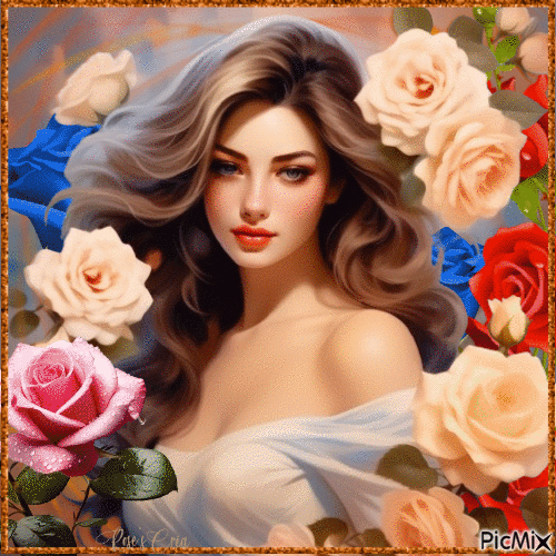 Concours : Belle femme parmi les roses - Ingyenes animált GIF