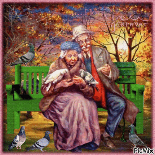 Vieux couple dans un paysage d'automne. - Free animated GIF