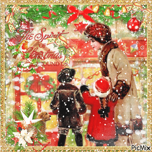 Christmas Toy Store Mom and Children - Free animated GIF