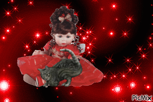 la petite fille et le chat - 免费动画 GIF