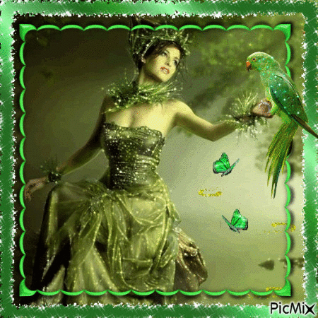 Lady in green - GIF animado grátis