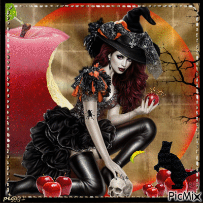 witch with apple - 免费动画 GIF