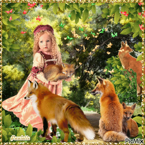 la petite fille aux renard - Gratis animeret GIF