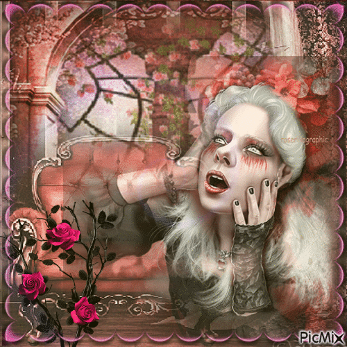 Portrait de femme Gothic dans les ton rose pêche et Noir - Безплатен анимиран GIF