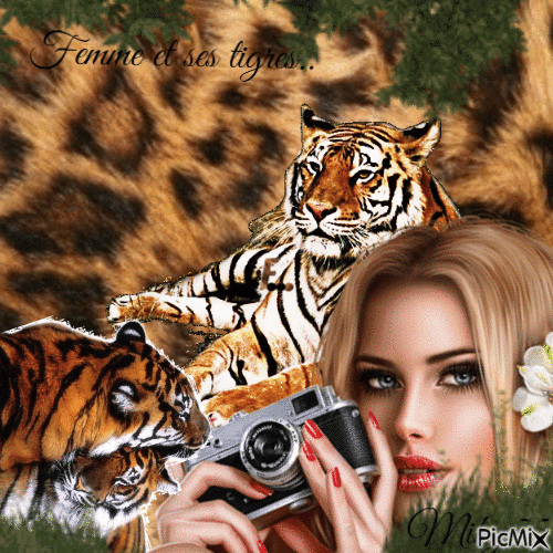 femmes et ses tigres - Besplatni animirani GIF