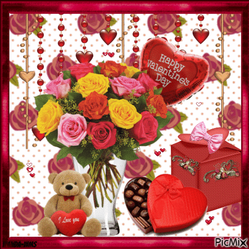 Valentines-love-bears-roses - Besplatni animirani GIF