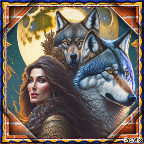 WOMAN WITH WOLF - Free animated GIF