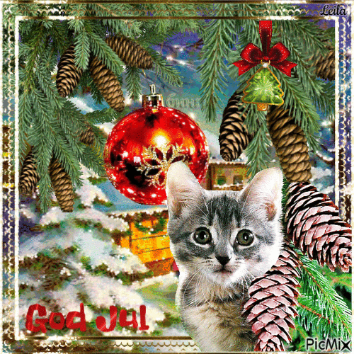 Merry Christmas. Cat - GIF animé gratuit
