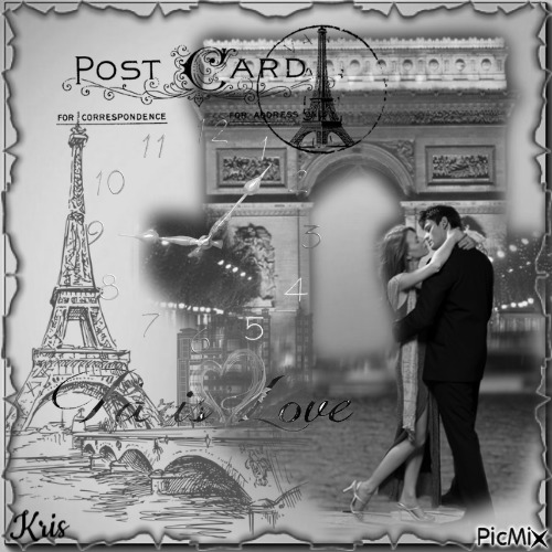 Carte postale de Paris en gris - gratis png