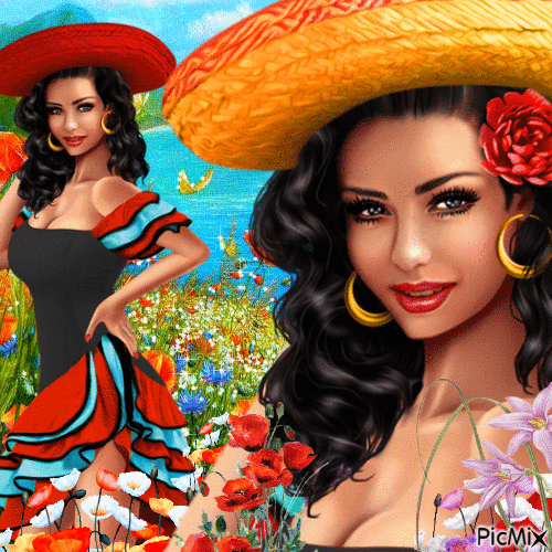 Femmes et fleurs multicolores - GIF animé gratuit