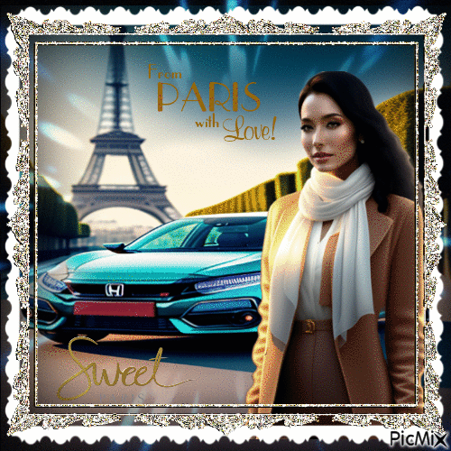 Frau in Paris ihr Auto - Gratis animeret GIF