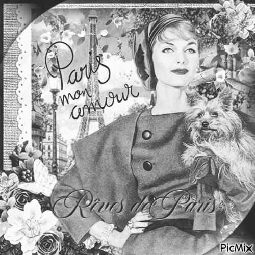 Paris vintage woman dog BW - GIF animé gratuit