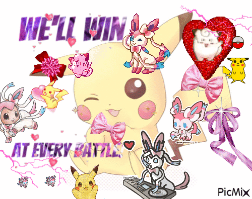 Pikachu and his pink friends :3 - GIF animasi gratis
