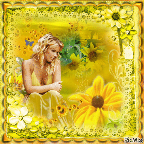 Woman in yellow - Безплатен анимиран GIF