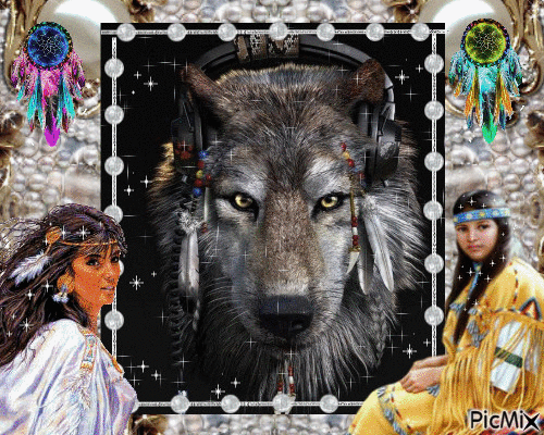 Loup et Indiennes - Gratis geanimeerde GIF