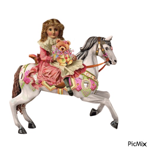 Girl riding carousel horse - 無料png