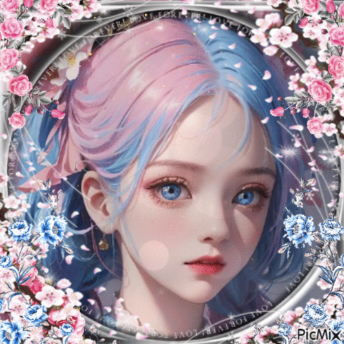 Chica manga en rosa y azul - Gratis animerad GIF