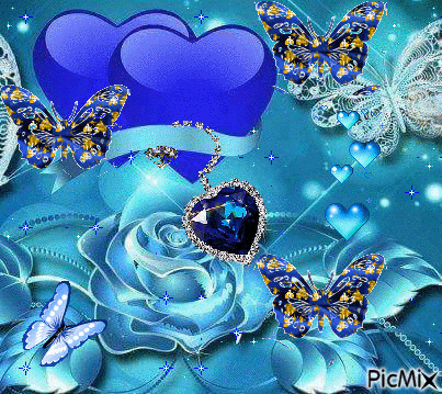 Niebieskie serca i motyle - Zdarma animovaný GIF
