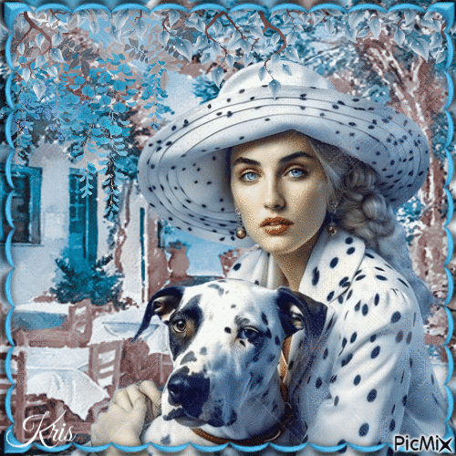 Femme avec un chapeau et son chien - Kostenlose animierte GIFs
