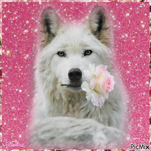 Le loup blanc et la rose - GIF animé gratuit