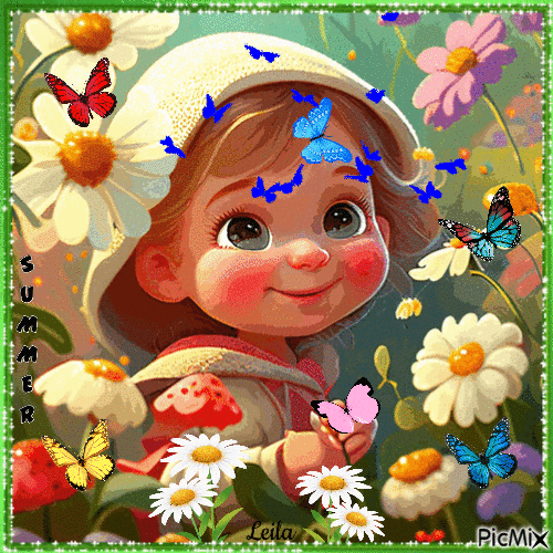 Summer, boy, butterflyes - Ingyenes animált GIF