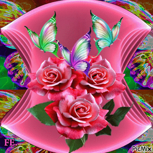 Rózsa pillangókkal! - Animovaný GIF zadarmo