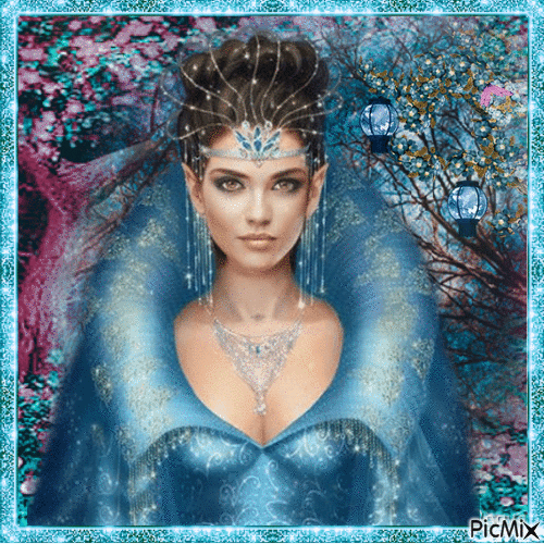 Portrait der Frau im Blau - Gratis animeret GIF
