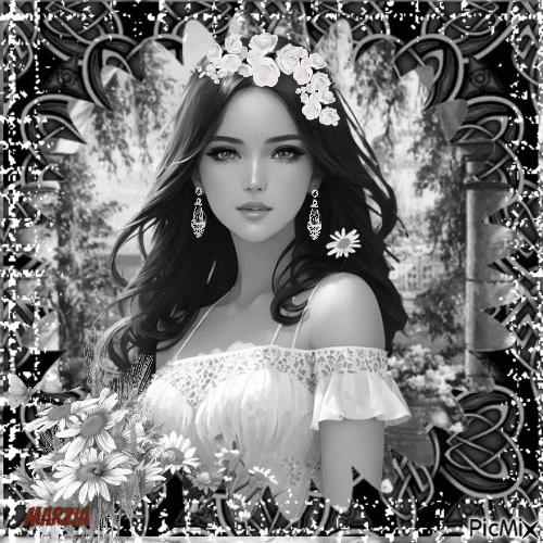 giovane donna in bianco e nero - Δωρεάν κινούμενο GIF