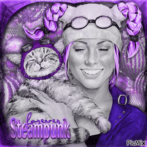 woman cat steampunk purple - Ücretsiz animasyonlu GIF
